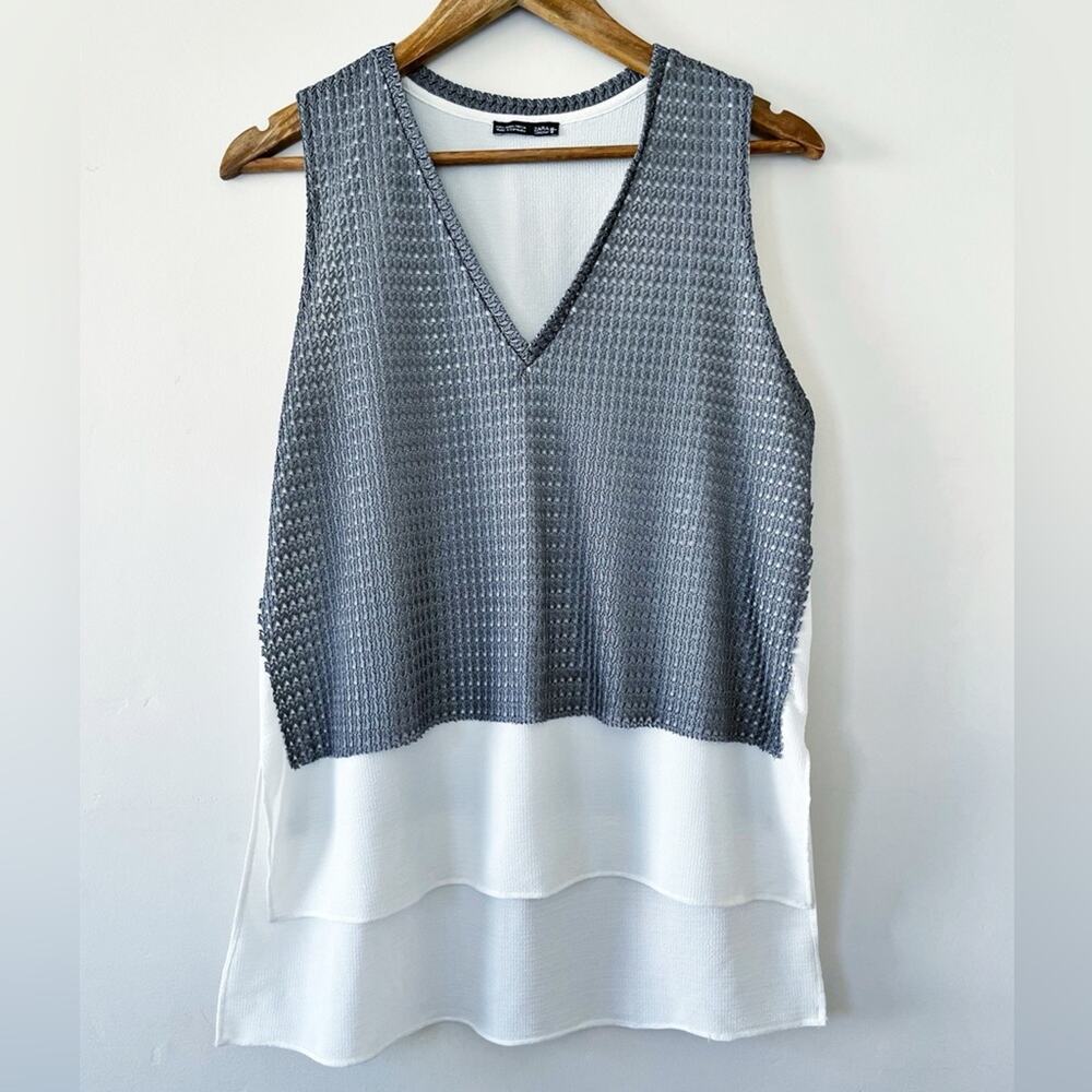 Zara Gray & White Sleeveless Tank Top Size Large EUC - Picture 12 of 12